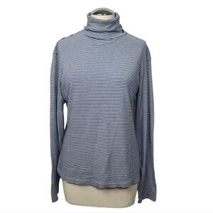 Tommy Hilfiger Blue White Striped Long Sleeve Turtleneck Cotton Top L